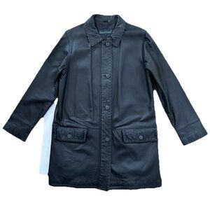 Harve Bernard Genuine Super Soft Leather Long Black Button Up Jacket Size Medium
